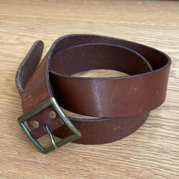 Women’s J Crew Boho Brown Italian Leather Belt, Square Solid Brass Buckle. M - Picture 2 of 12